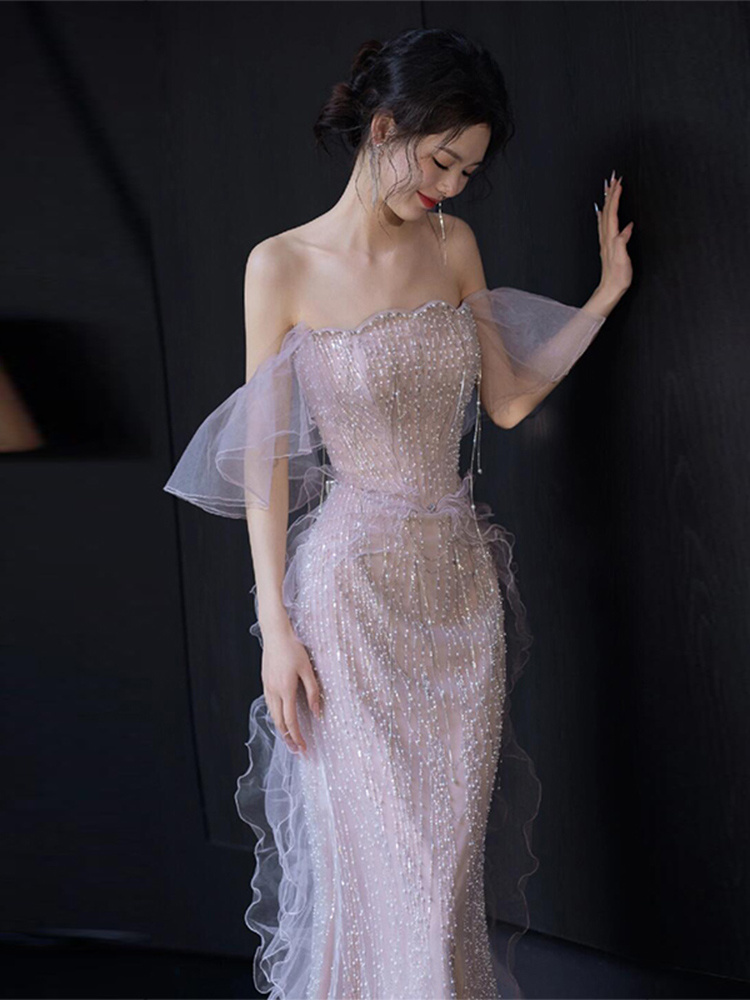 Evening Dress French Tube Top Bride Banquet Fishtail Dress - Image 3