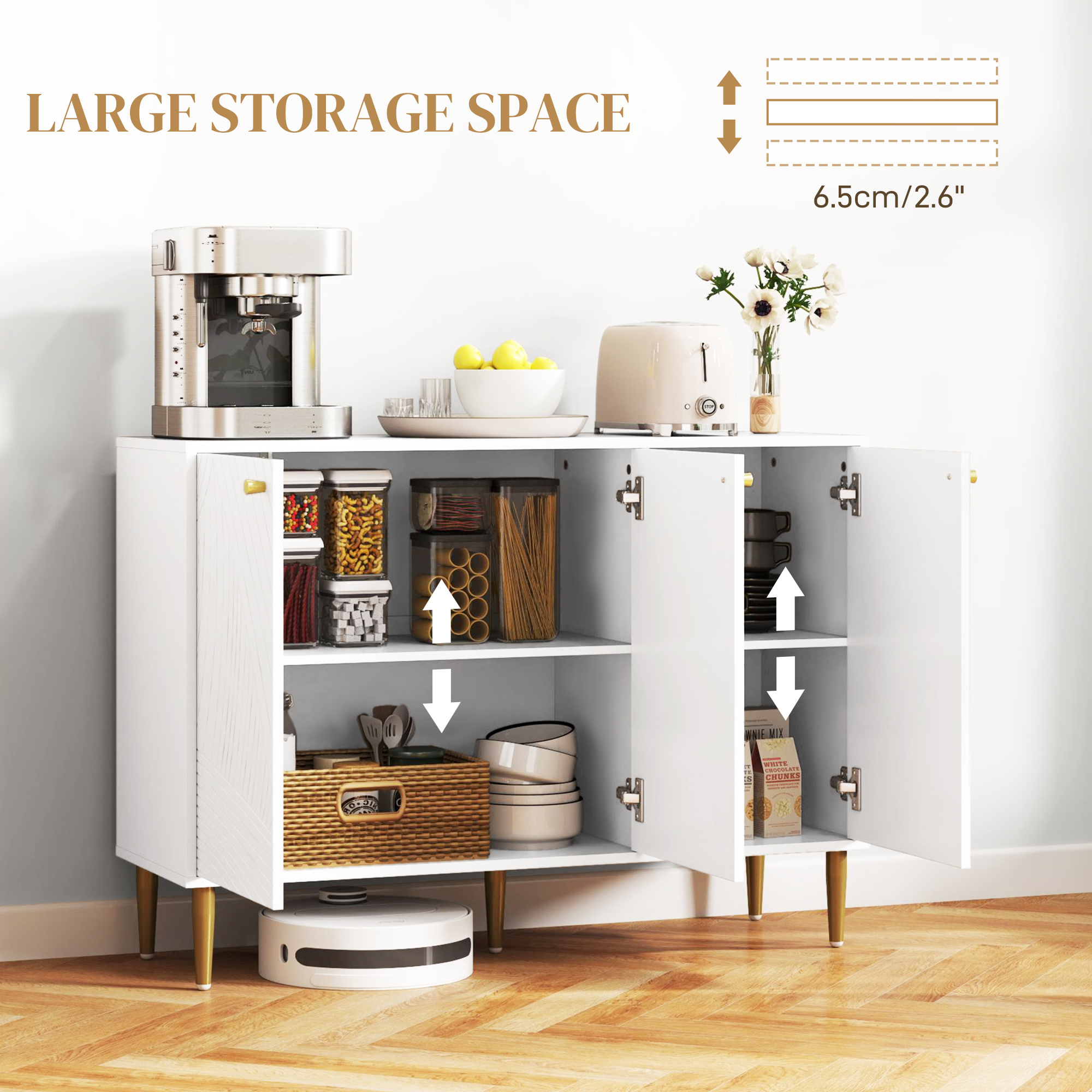 Elegant Two-Cupboard Sideboard - White/Gold-Tone - Image 4