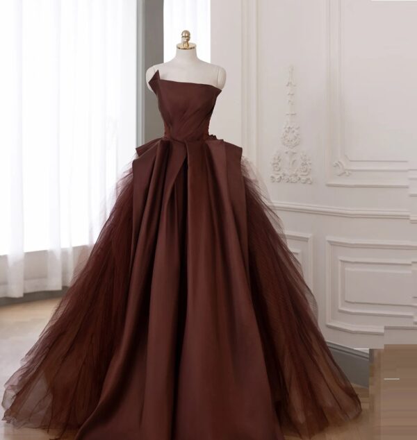 Skinny Banquet Evening With Bra Dresses Coffee Temperament Fluffy Skirt - Image 13