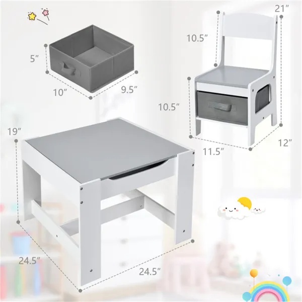 2-in-1 Kids Activity Table And Chairs Set, Double-Sided Whiteboard & Blackboard, With Hidden Storage, Certified Non-Toxic MDF, Perfect Gift For 3-7 Years Old (White) - Image 4