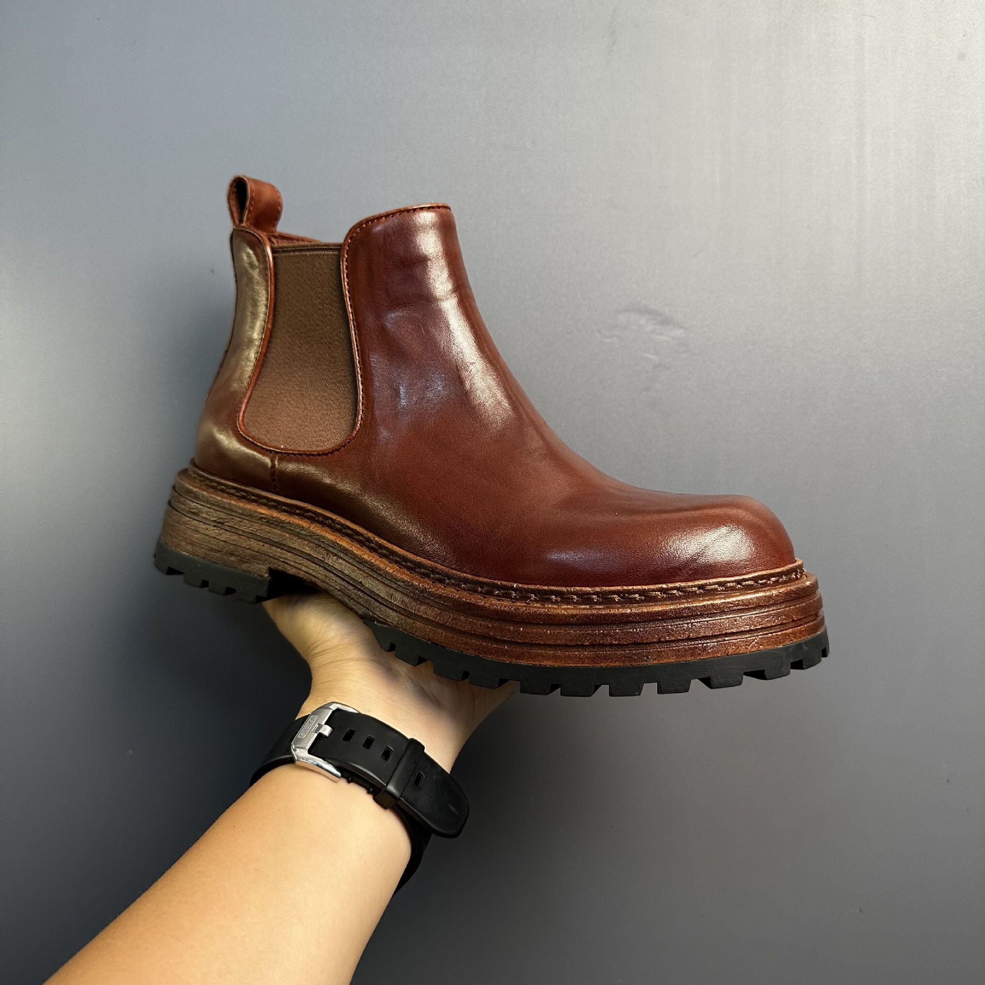 Men's Genuine Leather Retro Horse Leather High-top Martin Boots - Image 43