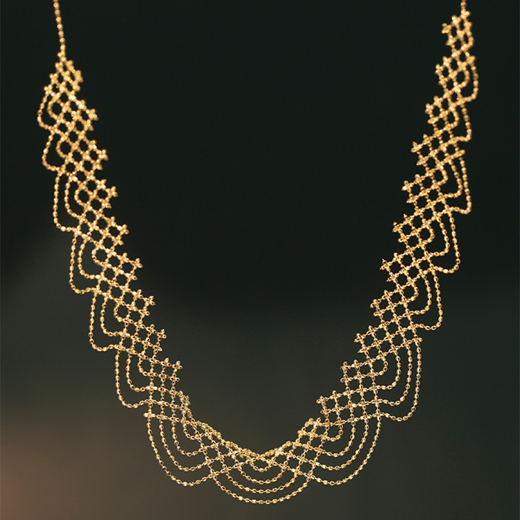 18K Gold Tassel Rainbow Lace Woven Style Wooden Ear Wide Necklace - Image 2