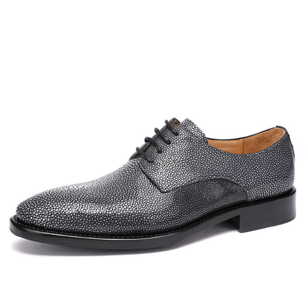 Pearl Fish Skin Men's Shoes Pure Manual Lace Up Low Heel - Image 2