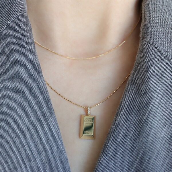 Au750 Gold Gold Bar Natural Diamond Pendant Necklace - Image 8
