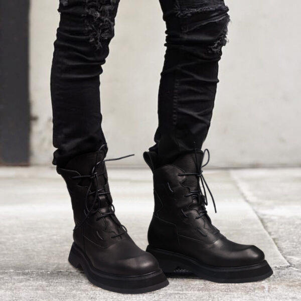 Men's Leather Boots Mid Top Platform Shoes Trend - Image 4
