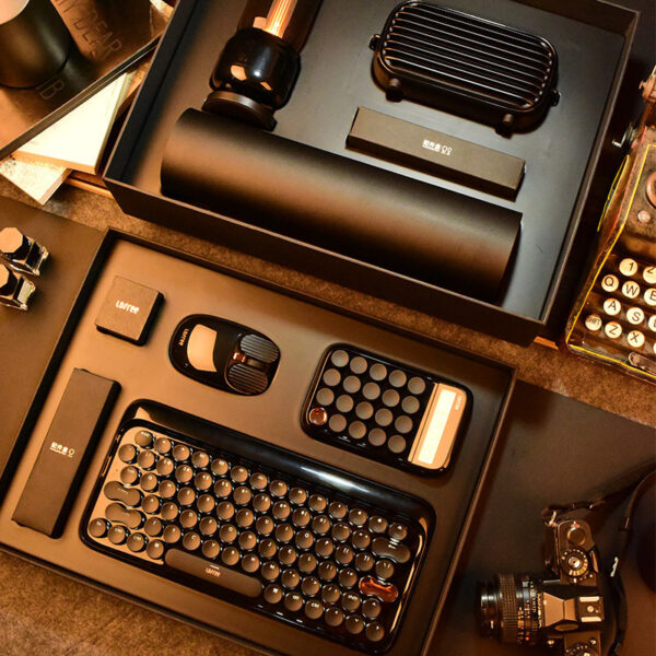Wireless Office Black Gold Textured Retro Bluetooth Mechanical Keyboard And Mouse Set - Image 4