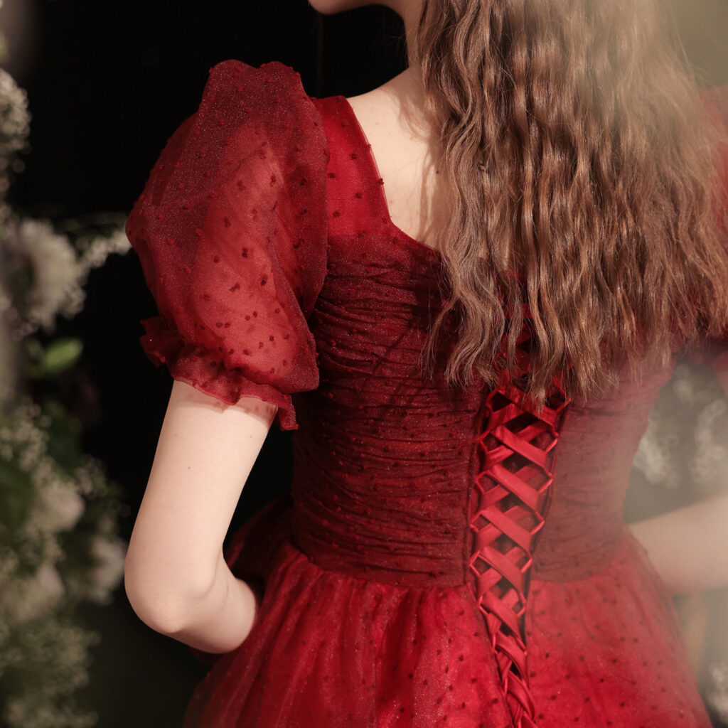 Women's Fashion Bubble Sleeve Polka Dot Dinner Party Annual Meeting Small Dress