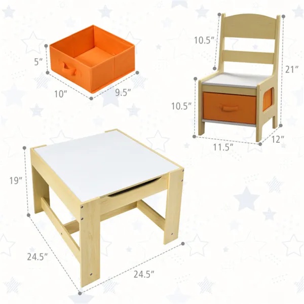 2-in-1 Kids Activity Table And Chairs Set, Double-Sided Whiteboard & Blackboard, With Hidden Storage, Certified Non-Toxic MDF, Perfect Gift For 3-7 Years Old (Natural) - Image 2