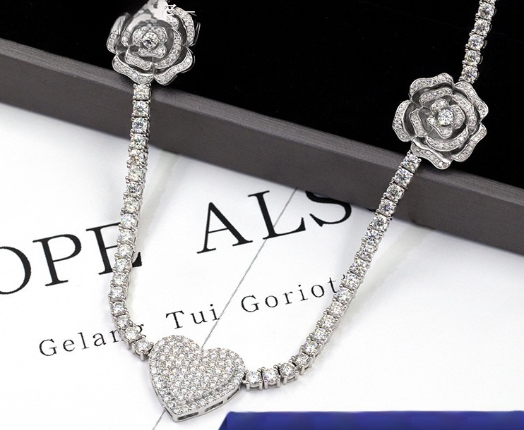 925 Silver Set Moissani Hip-hop Personalized Rose Necklace - Image 10