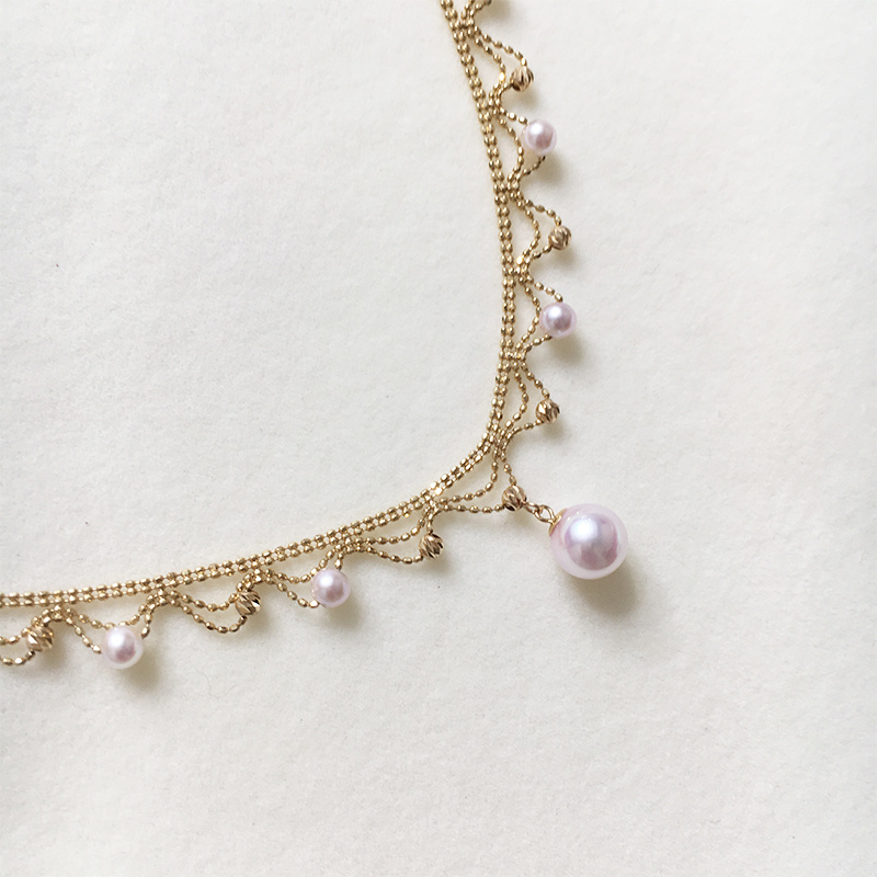 Aurora Japanese 18k Gold Lace Pearl Necklace - Image 7
