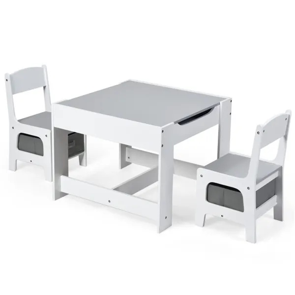 2-in-1 Kids Activity Table And Chairs Set, Double-Sided Whiteboard & Blackboard, With Hidden Storage, Certified Non-Toxic MDF, Perfect Gift For 3-7 Years Old (White) - Image 5