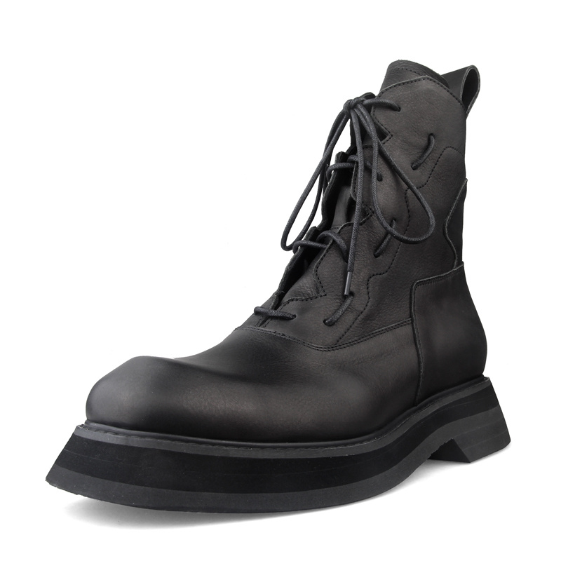 Men's Leather Boots Mid Top Platform Shoes Trend