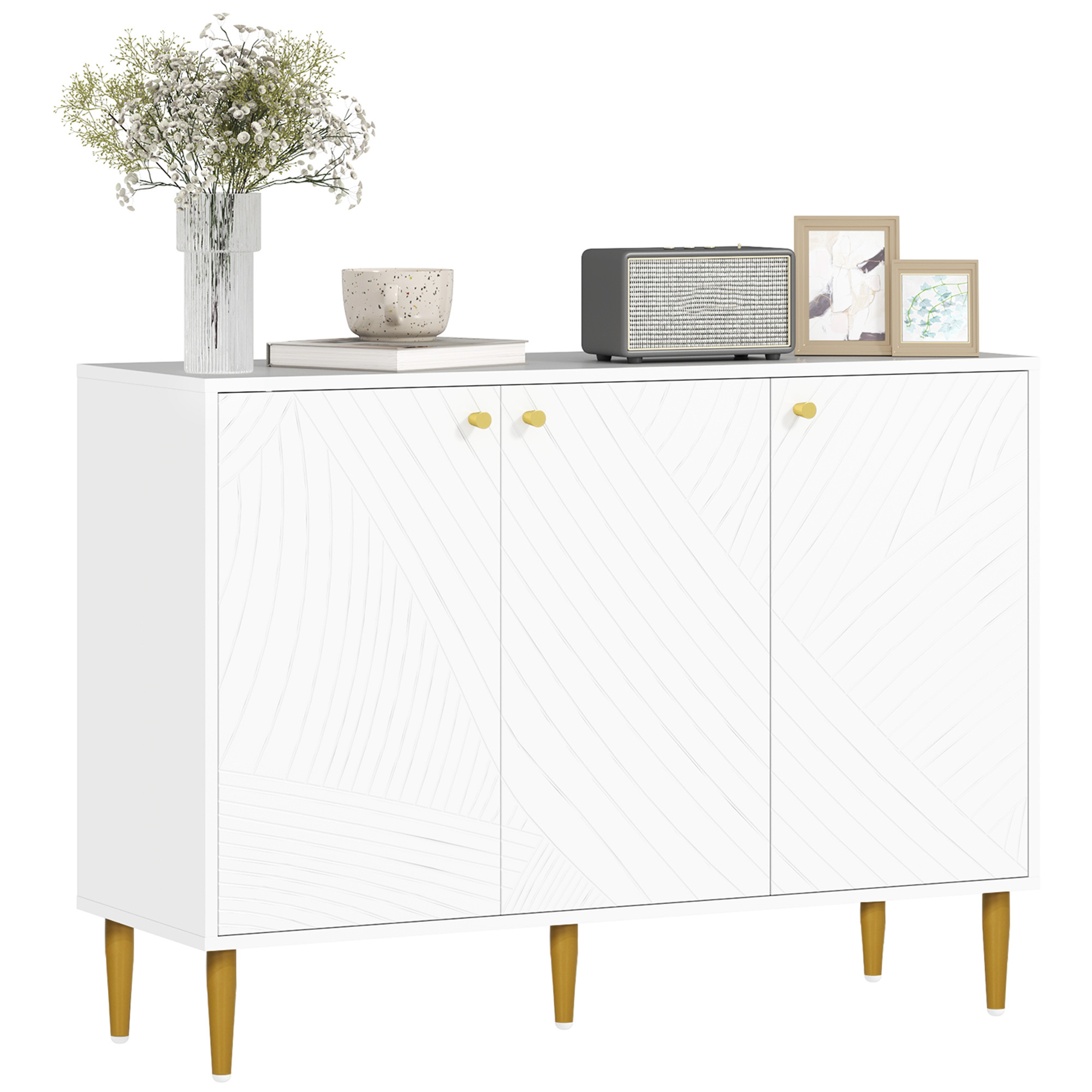 Elegant Two-Cupboard Sideboard - White/Gold-Tone - Image 1