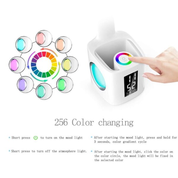 Study LED Desk Lamp USB Charging Port&Screen&Calendar&Colors Night Light Kids Dimmable Table Lamp With Pen Hold - Image 8