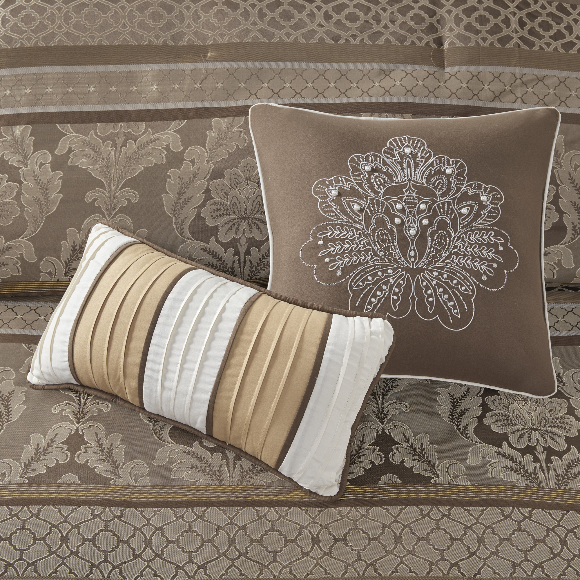 7 Piece Jacquard Comforter Set Brown Gold Cal King - Image 5