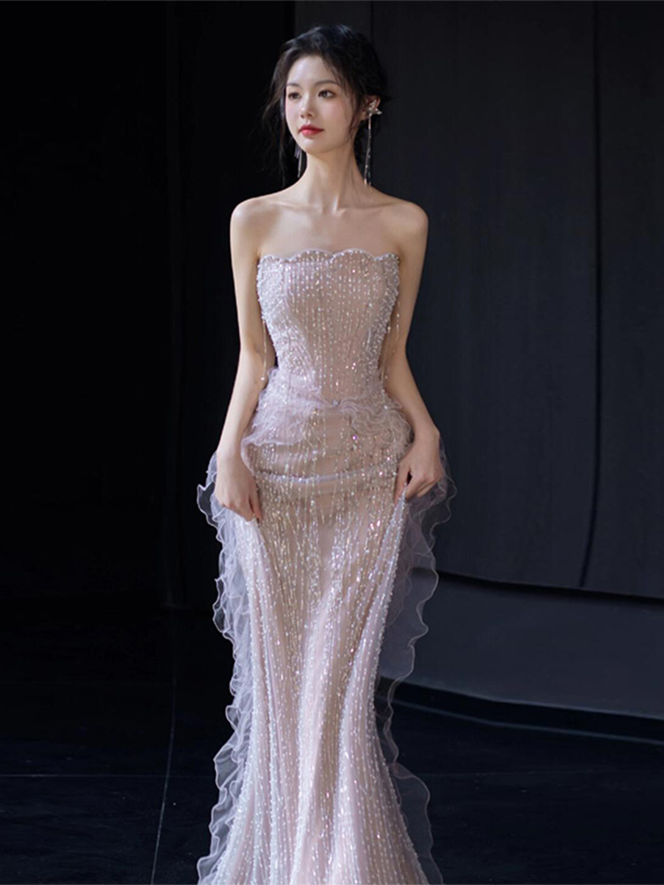 Evening Dress French Tube Top Bride Banquet Fishtail Dress - Image 8
