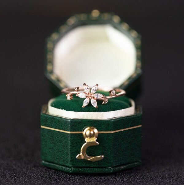 Floral Wedding Band For Women 18K 14K Gold S925 Silver Diamond Ring - Image 4