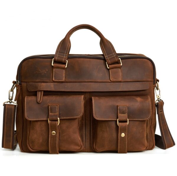 Genuine men''s bags retro men''s business bags briefcase cowhide oblique Bag 15.6 inch Laptop Bag - Image 5