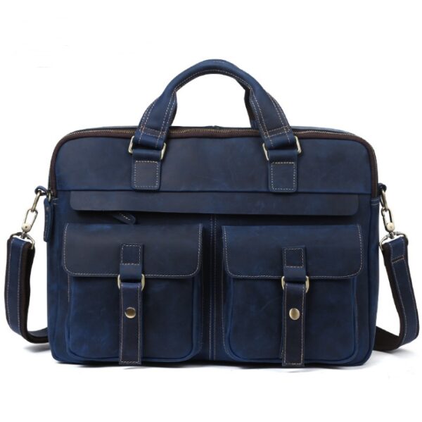 Genuine men''s bags retro men''s business bags briefcase cowhide oblique Bag 15.6 inch Laptop Bag - Image 12