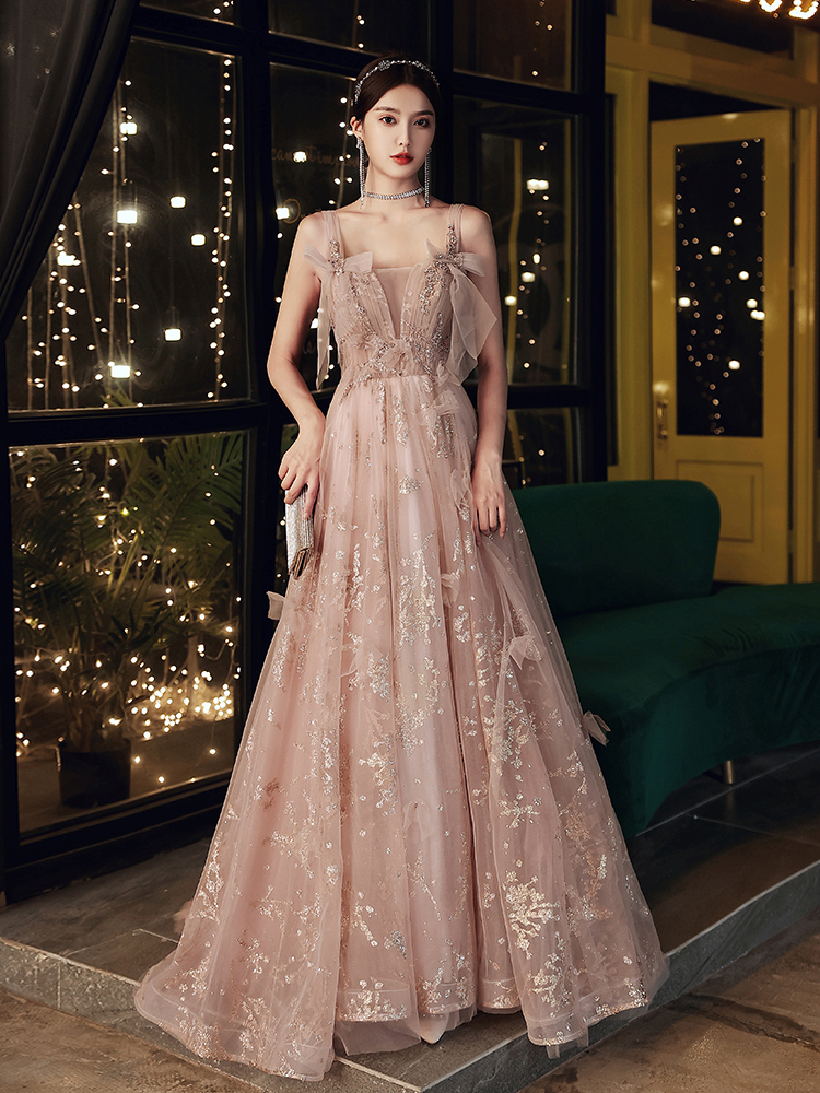 Elegant Heavy Industry High Quality Light Luxury Sling Evening Dress - Image 6
