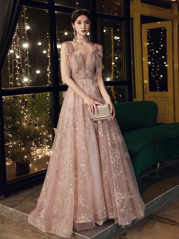 Elegant Heavy Industry High Quality Light Luxury Sling Evening Dress - Image 5