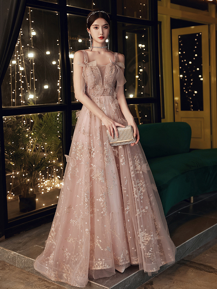 Elegant Heavy Industry High Quality Light Luxury Sling Evening Dress - Image 5
