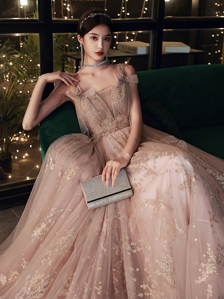 Elegant Heavy Industry High Quality Light Luxury Sling Evening Dress - Image 9