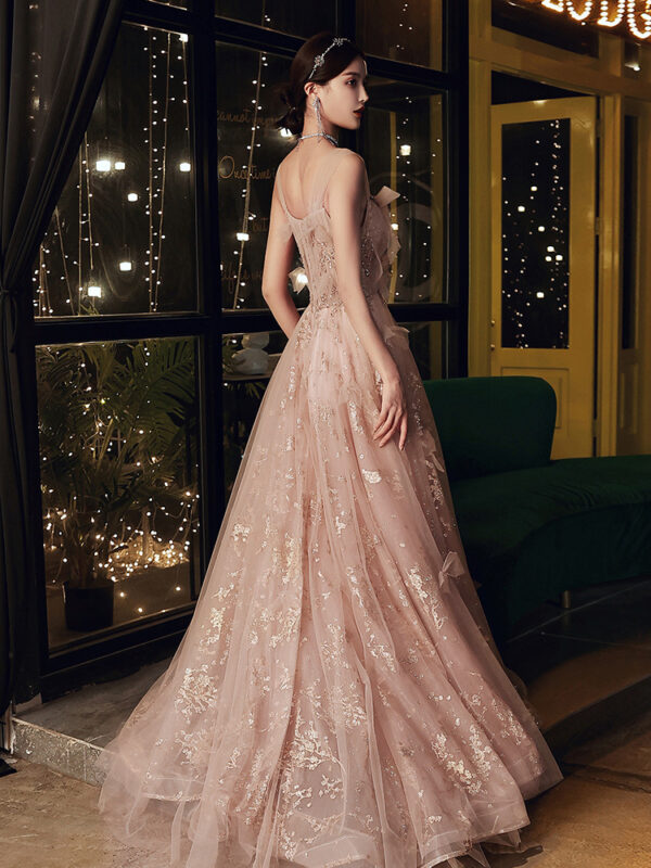 Elegant Heavy Industry High Quality Light Luxury Sling Evening Dress - Image 4