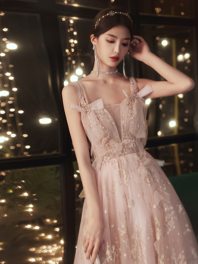 Elegant Heavy Industry High Quality Light Luxury Sling Evening Dress - Image 2