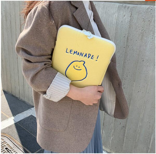 Compatible with Apple, Winter Korean Ins Niche Design Lemon Embroidery Letters IPad Tablet Laptop Bag Storage Bag - Image 2