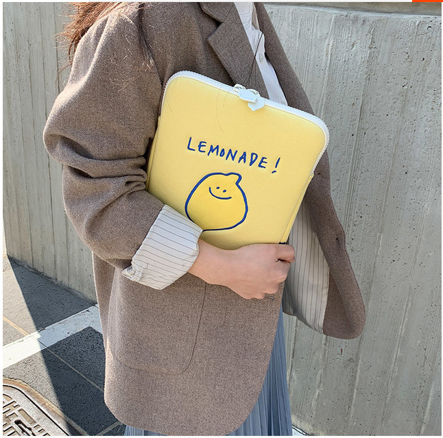 Compatible with Apple, Winter Korean Ins Niche Design Lemon Embroidery Letters IPad Tablet Laptop Bag Storage Bag - Image 2