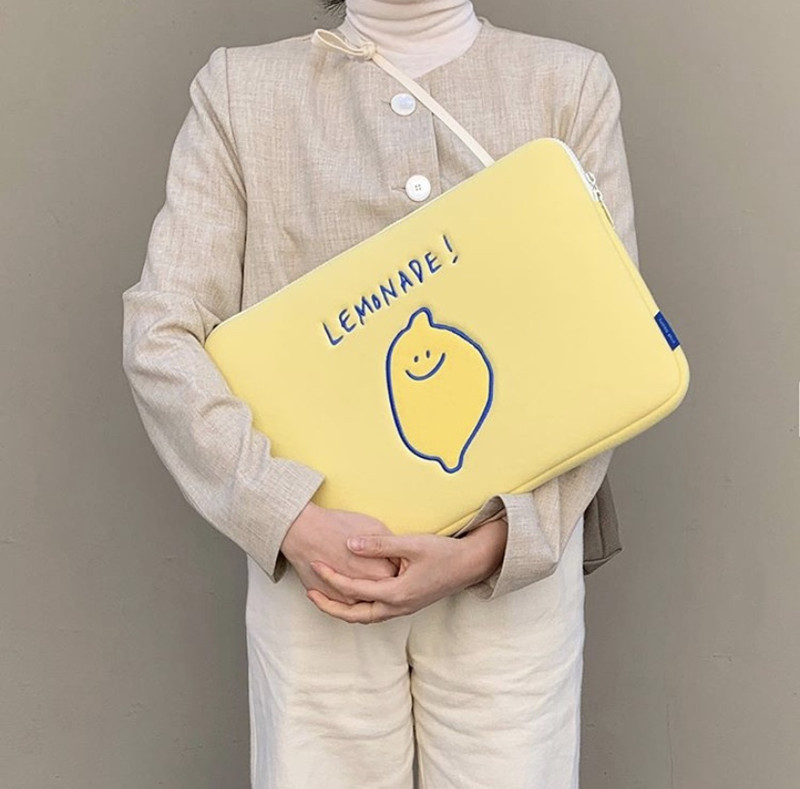 Compatible with Apple, Winter Korean Ins Niche Design Lemon Embroidery Letters IPad Tablet Laptop Bag Storage Bag - Image 8