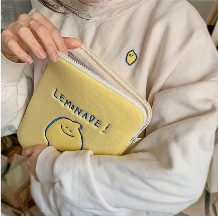 Compatible with Apple, Winter Korean Ins Niche Design Lemon Embroidery Letters IPad Tablet Laptop Bag Storage Bag - Image 5