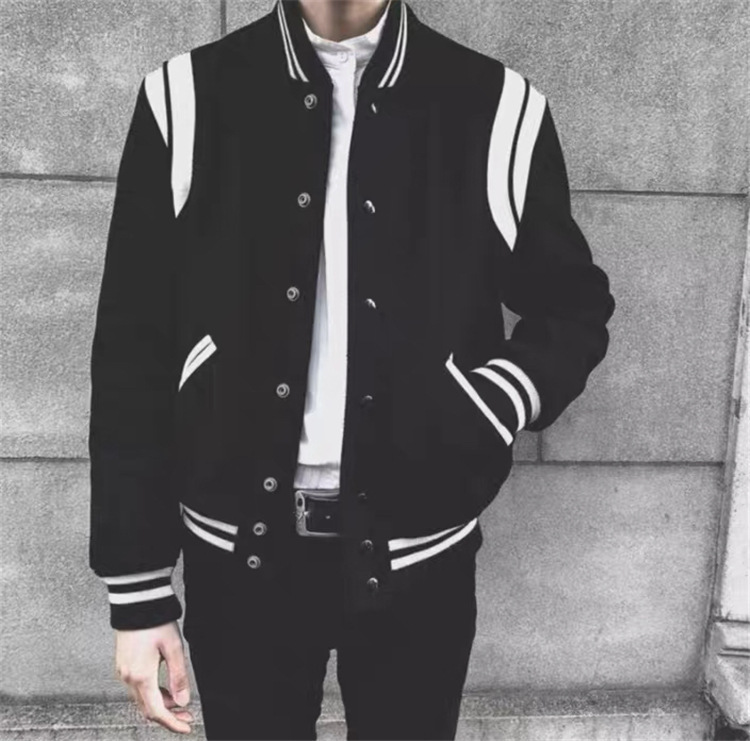 Aviator Wool Jacket Spring And Autumn Black And White Stitching - Image 1