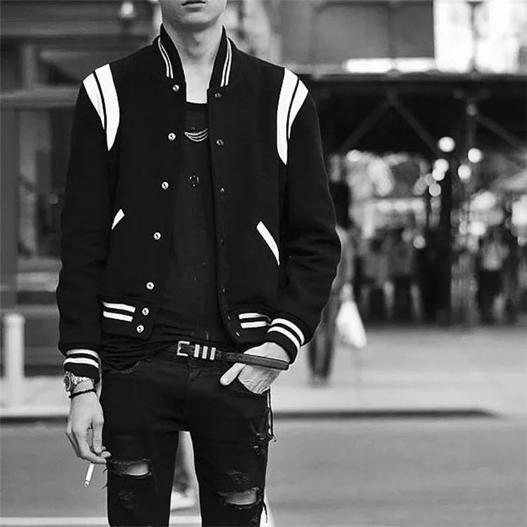 Aviator Wool Jacket Spring And Autumn Black And White Stitching - Image 23