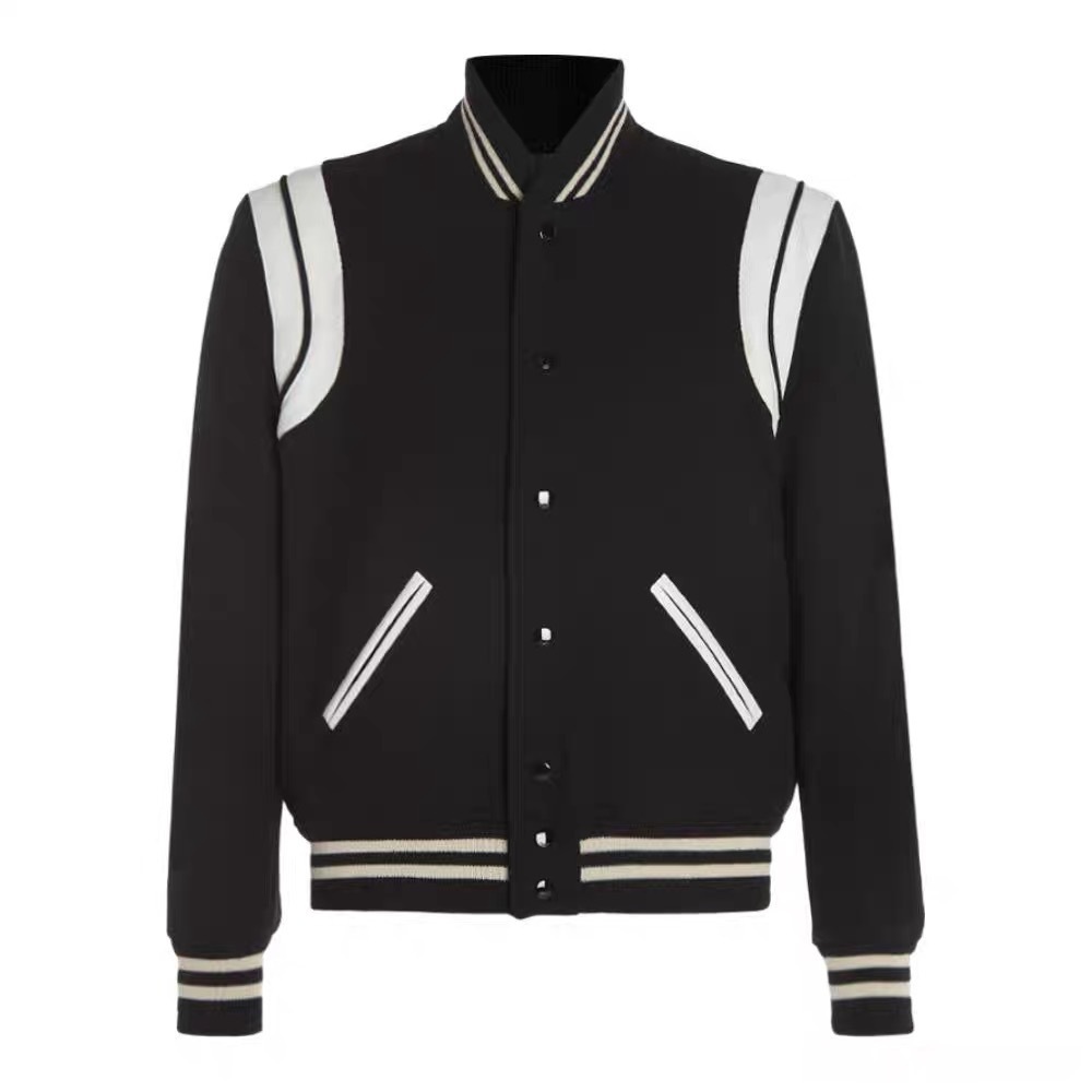 Aviator Wool Jacket Spring And Autumn Black And White Stitching - Image 14