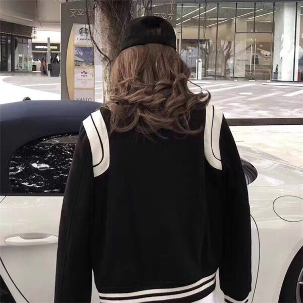 Aviator Wool Jacket Spring And Autumn Black And White Stitching - Image 11