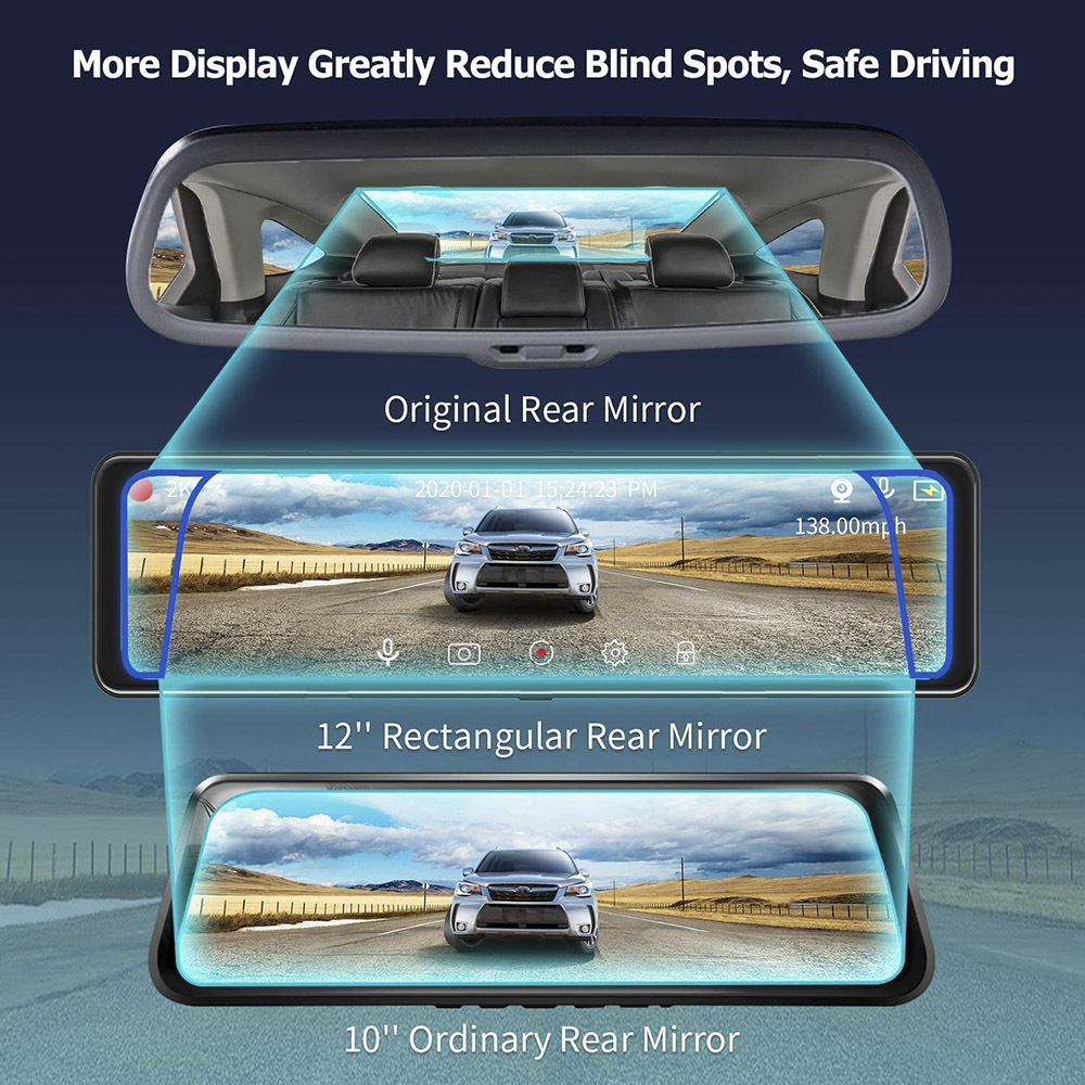Streaming Media Car DVR Loop Recording Front And Rear Lens 1080P2K 12 Inch LCD Display Black Night Vision Full Touch Screen - Image 5