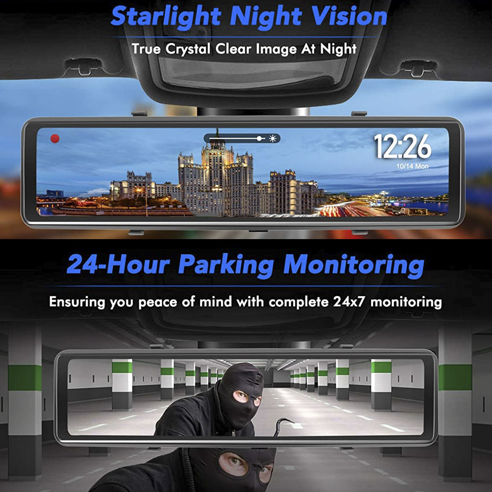 Streaming Media Car DVR Loop Recording Front And Rear Lens 1080P2K 12 Inch LCD Display Black Night Vision Full Touch Screen - Image 1