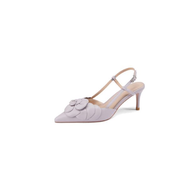 One-line Buckle Leather Elegant Flower Pointed Sandals - Image 4