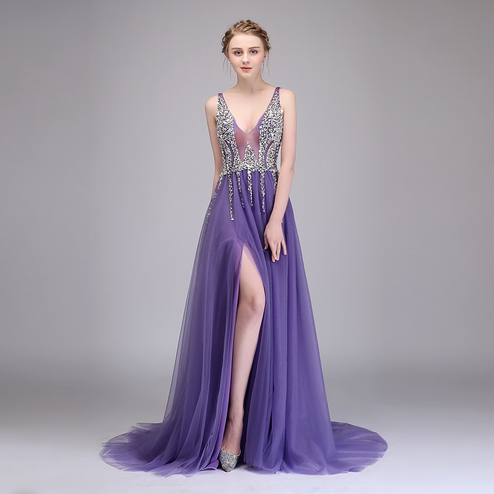 Autumn Sexy Long Tail Banquet Deep V-neck Evening Dress - Image 47
