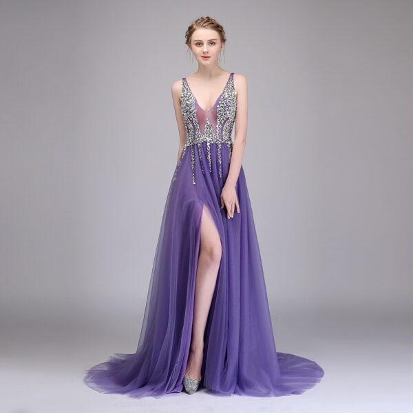 Autumn Sexy Long Tail Banquet Deep V-neck Evening Dress - Image 54