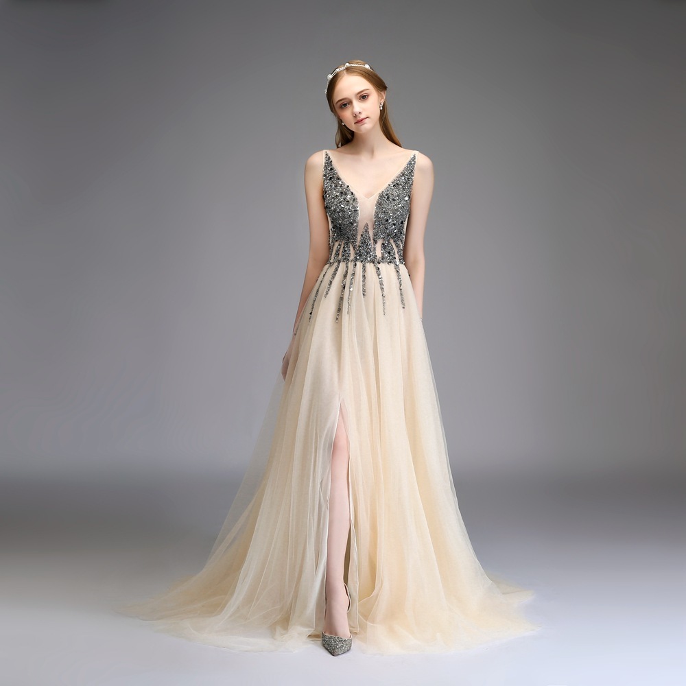 Autumn Sexy Long Tail Banquet Deep V-neck Evening Dress - Image 17