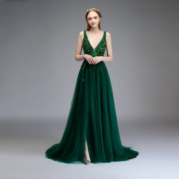 Autumn Sexy Long Tail Banquet Deep V-neck Evening Dress - Image 34