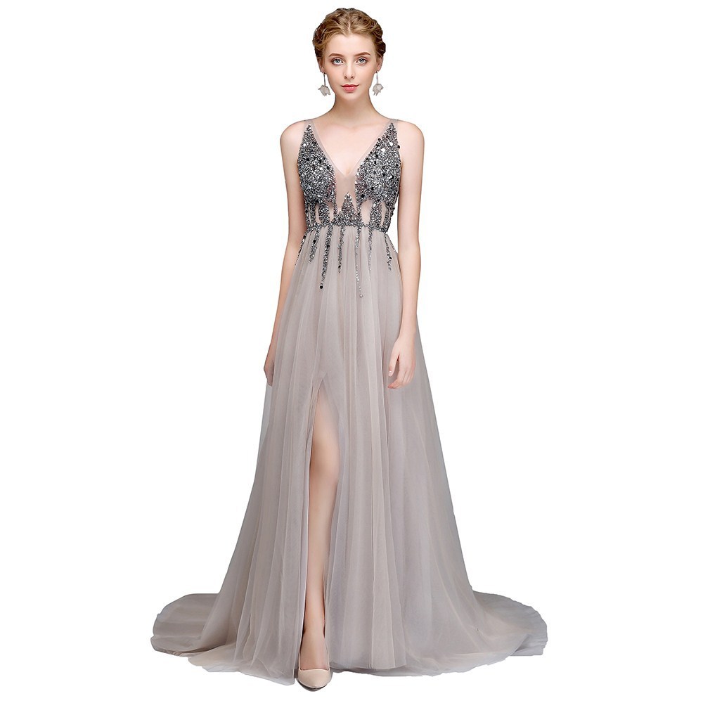 Autumn Sexy Long Tail Banquet Deep V-neck Evening Dress - Image 39