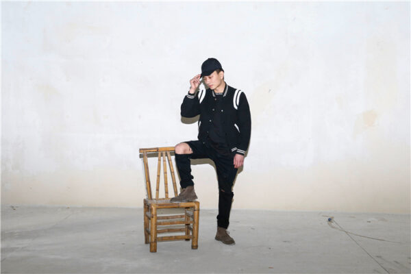 Aviator Wool Jacket Spring And Autumn Black And White Stitching - Image 8