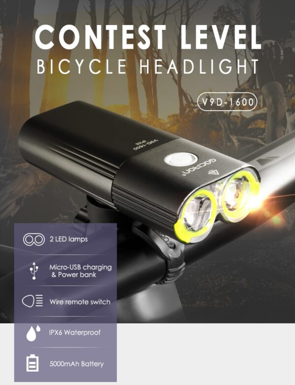 Waterproof Bicycle Bike Headlight 1600 Lumens Power Bank - Image 15