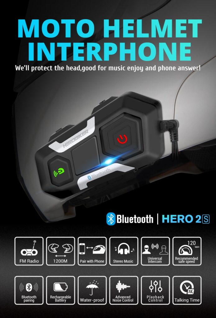 HEROBIKER Motorcycle Intercom Helmet Headset Helmet Waterproof Speaker Interphone Moto Headset Wireless Intercomunicador 1200M