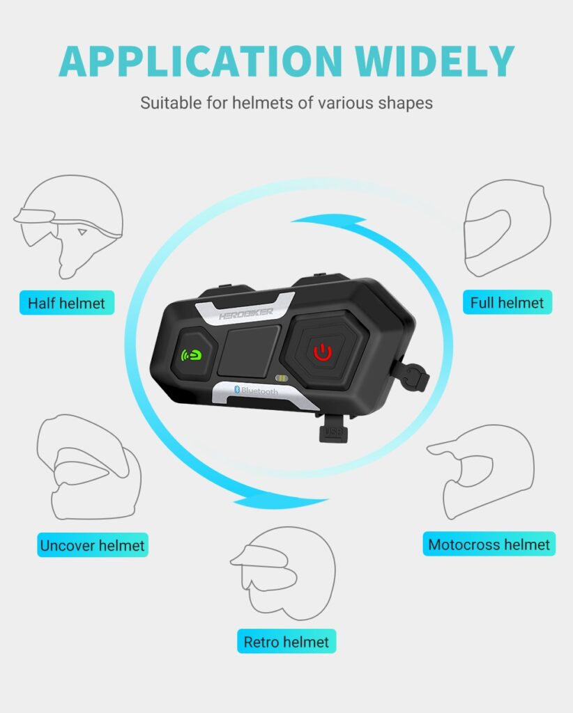 HEROBIKER Motorcycle Intercom Helmet Headset Helmet Waterproof Speaker Interphone Moto Headset Wireless Intercomunicador 1200M