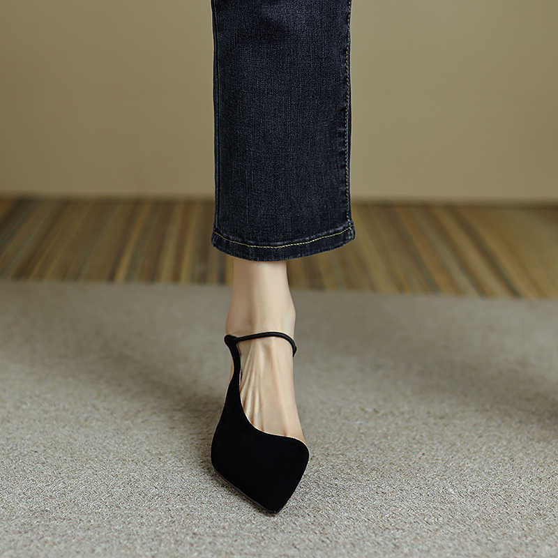 Genuine Leather Semi-toe Box All-match Sandals Summer New Niche Hollow High Heels - Image 3
